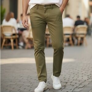 Rey Jeans Urban Denim Mens Slim Fit Chino Pants Olive Khaki Eur size 40"/US 30"